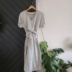 Saturday Sunday By Anthropologie Navy and White Striped Midi Dress